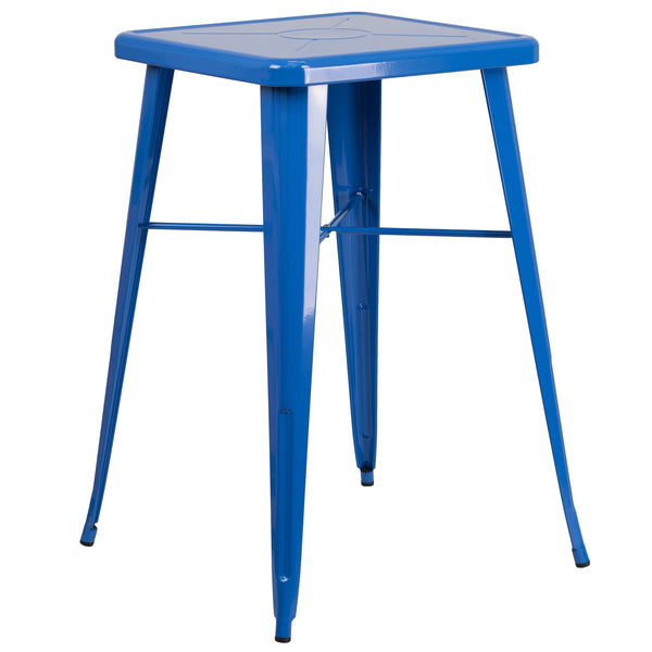 Commercial Grade 23.75" Square Blue Metal Indoor-Outdoor Bar Height Table