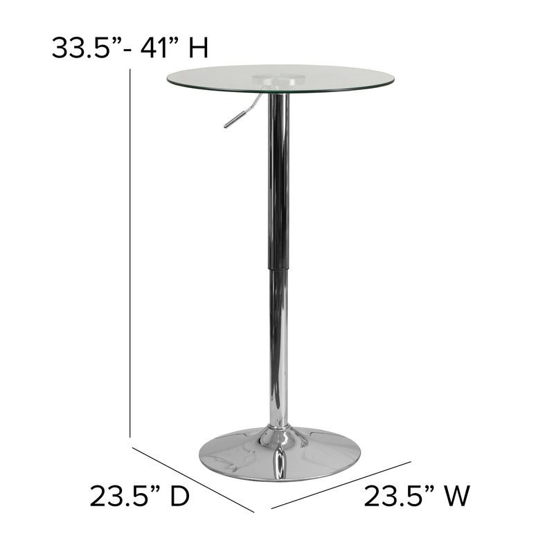 23.5'' Round Adjustable Height Glass Table (Adjustable Range 33.5'' - 41'')