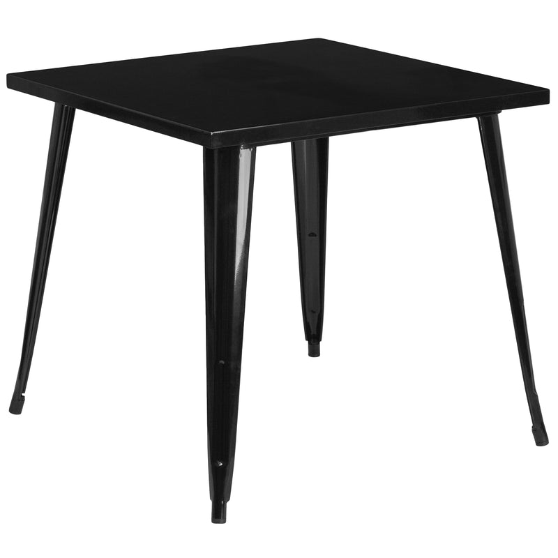 Commercial Grade 31.75" Square Black Metal Indoor-Outdoor Table