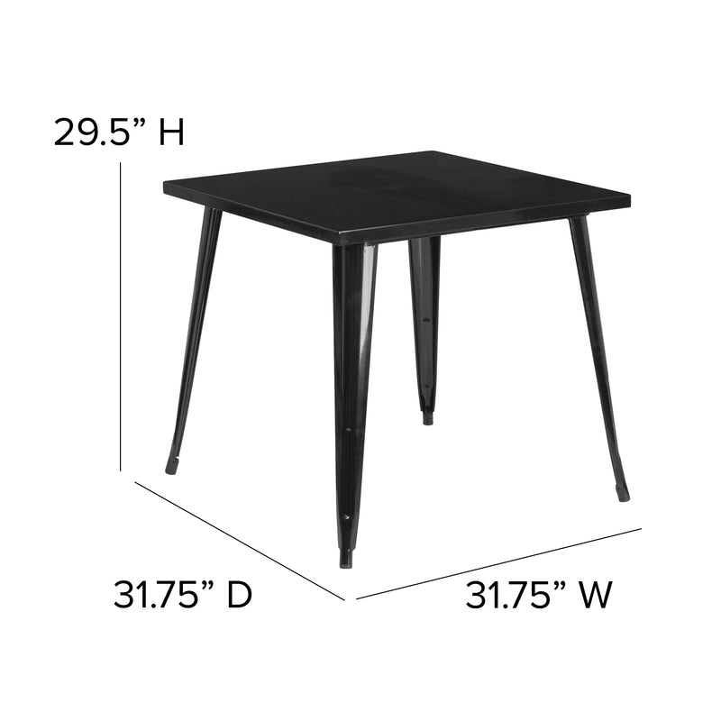 Commercial Grade 31.75" Square Black Metal Indoor-Outdoor Table