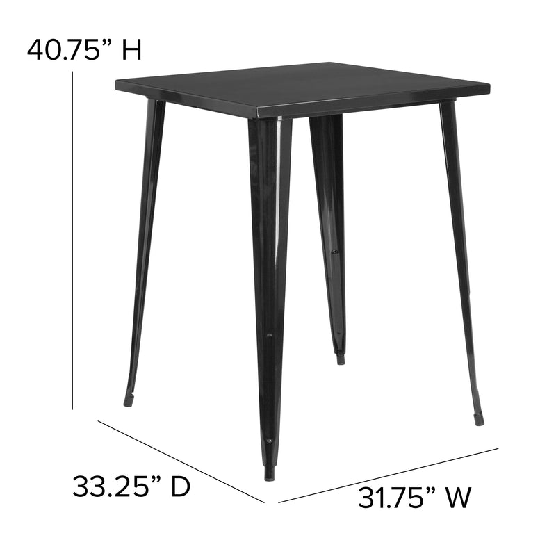 Commercial Grade 31.5" Square Black Metal Indoor-Outdoor Bar Height Table