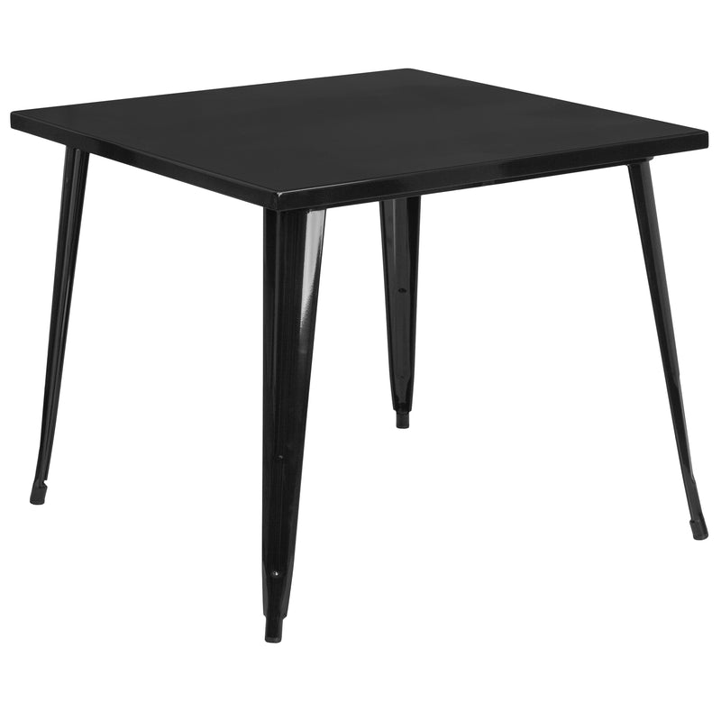 Commercial Grade 35.5" Square Black Metal Indoor-Outdoor Table