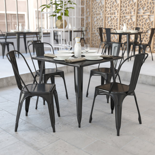 Commercial Grade 35.5" Square Black Metal Indoor-Outdoor Table