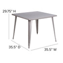 Commercial Grade 35.5" Square Silver Metal Indoor-Outdoor Table
