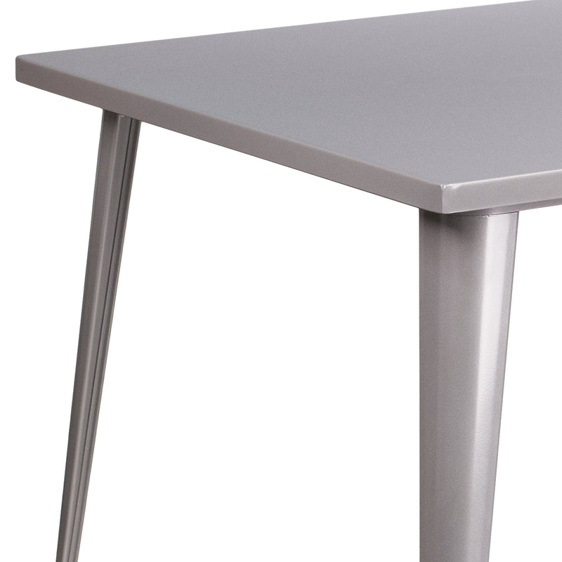 Commercial Grade 35.5" Square Silver Metal Indoor-Outdoor Table