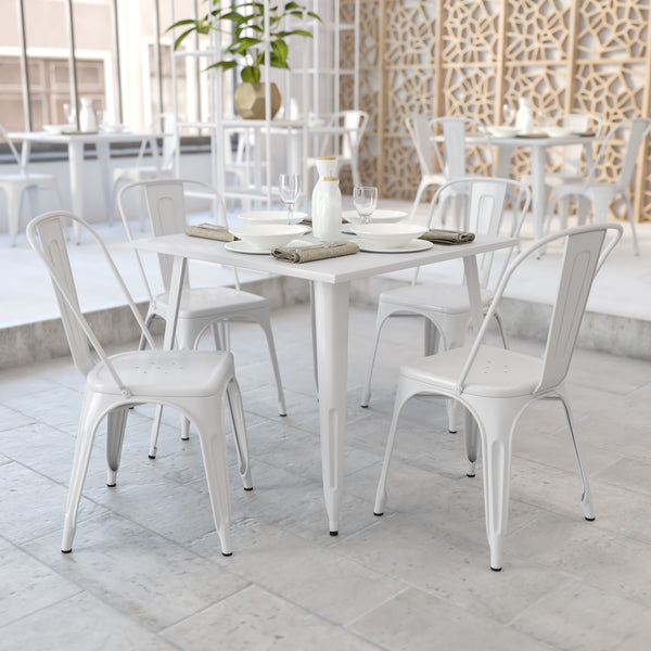 Commercial Grade 35.5" Square White Metal Indoor-Outdoor Table