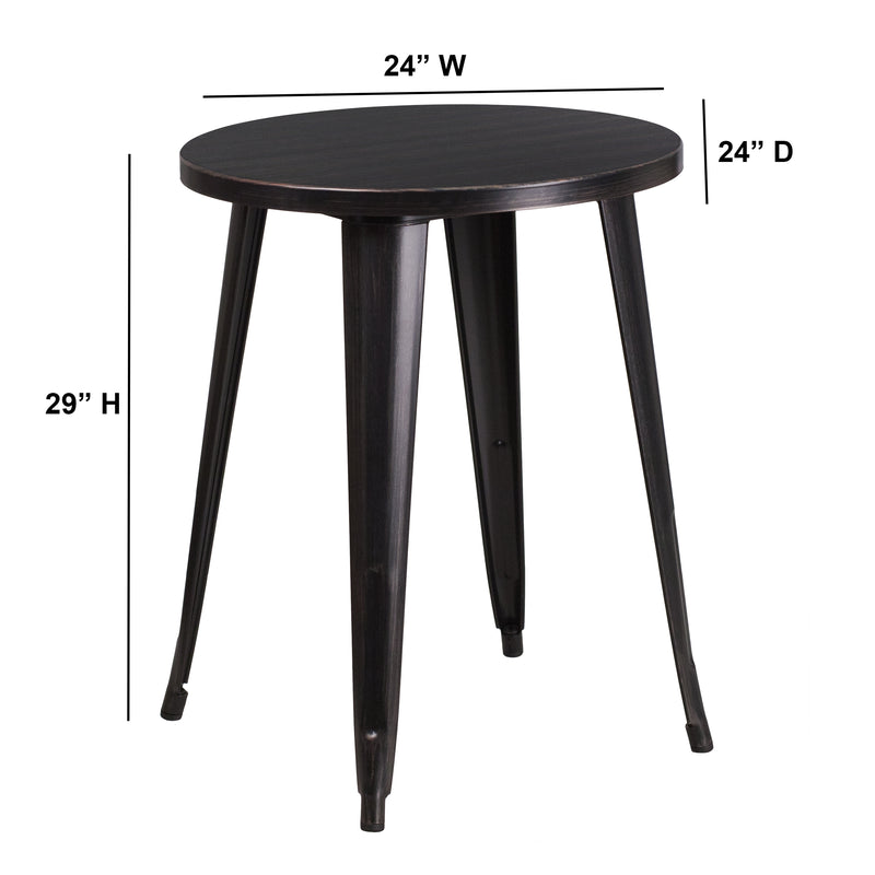 Commercial Grade 24" Round Black-Antique Gold Metal Indoor-Outdoor Table