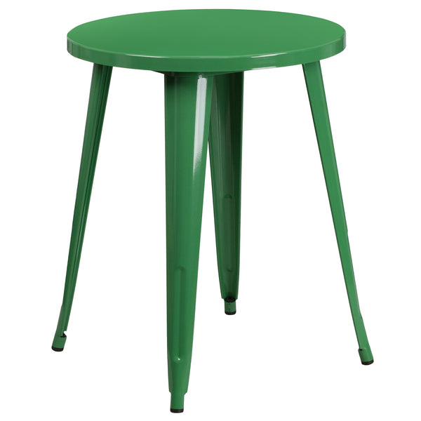 Commercial Grade 24" Round Green Metal Indoor-Outdoor Table