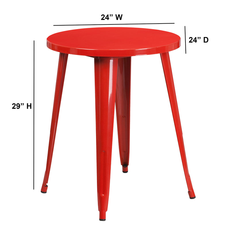 Commercial Grade 24" Round Red Metal Indoor-Outdoor Table