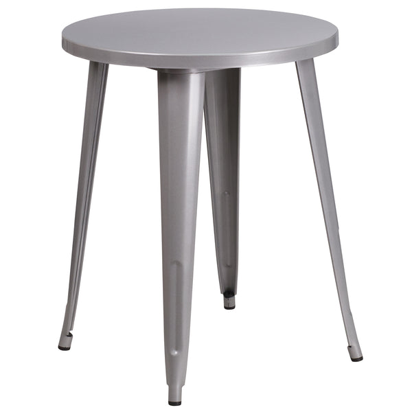 Commercial Grade 24" Round Silver Metal Indoor-Outdoor Table