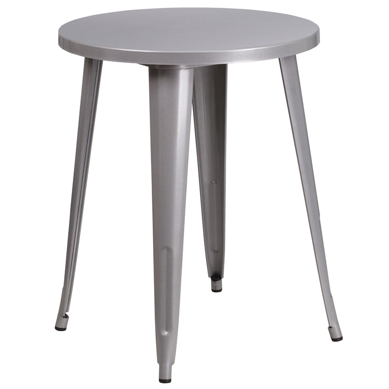 Commercial Grade 24" Round Silver Metal Indoor-Outdoor Table