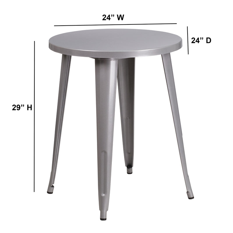 Commercial Grade 24" Round Silver Metal Indoor-Outdoor Table