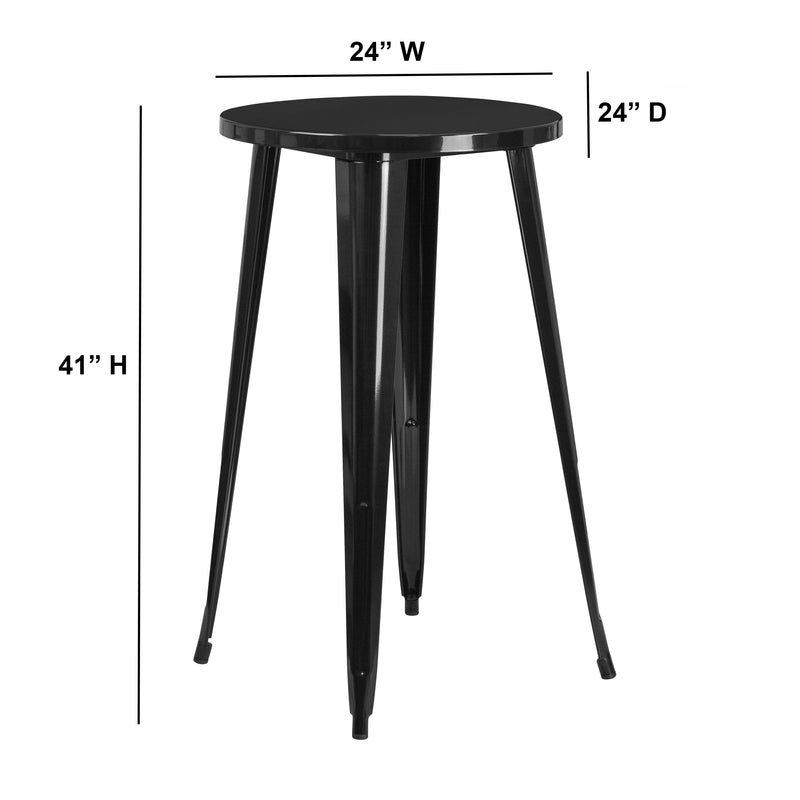 Commercial Grade 24" Round Black Metal Indoor-Outdoor Bar Height Table