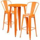 Commercial Grade 24" Round Orange Metal Indoor-Outdoor Bar Table Set with 2 Cafe Stools