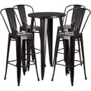 Commercial Grade 24" Round Black-Antique Gold Metal Indoor-Outdoor Bar Table Set with 4 Cafe Stools