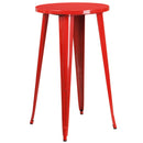 Commercial Grade 24" Round Red Metal Indoor-Outdoor Bar Table Set with 4 Cafe Stools