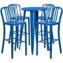 Commercial Grade 24" Round Blue Metal Indoor-Outdoor Bar Table Set with 4 Vertical Slat Back Stools