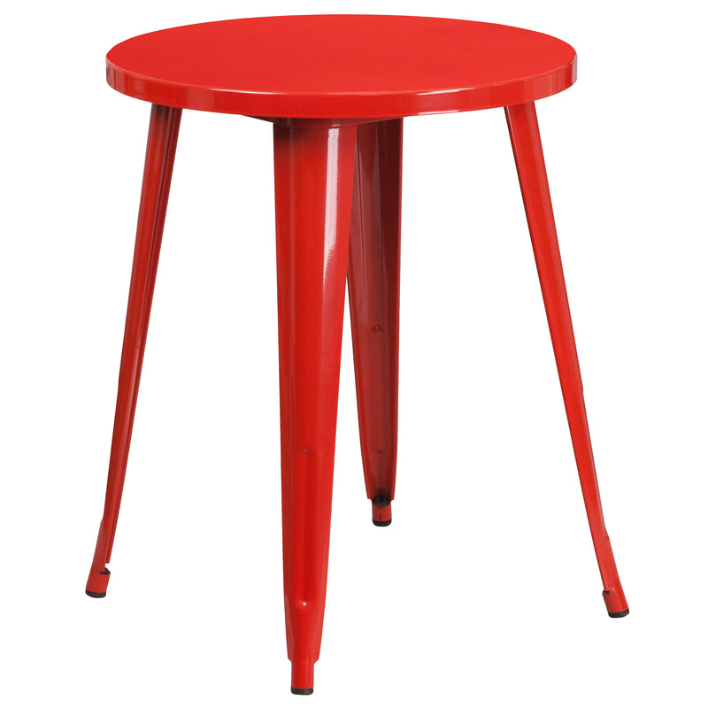 Commercial Grade 24" Round Red Metal Indoor-Outdoor Table Set with 2 Arm Chairs