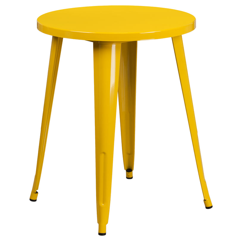 Commercial Grade 24" Round Yellow Metal Indoor-Outdoor Table Set with 2 Arm Chairs