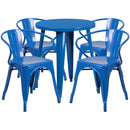 Commercial Grade 24" Round Blue Metal Indoor-Outdoor Table Set with 4 Arm Chairs