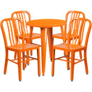 Commercial Grade 24" Round Orange Metal Indoor-Outdoor Table Set with 4 Vertical Slat Back Chairs