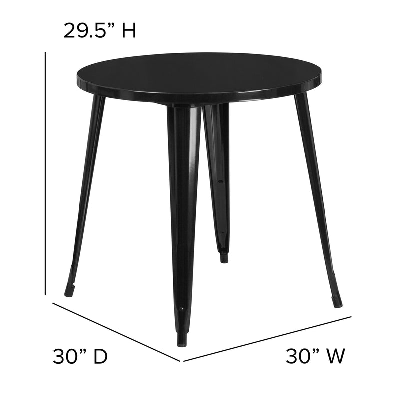 Commercial Grade 30" Round Black Metal Indoor-Outdoor Table