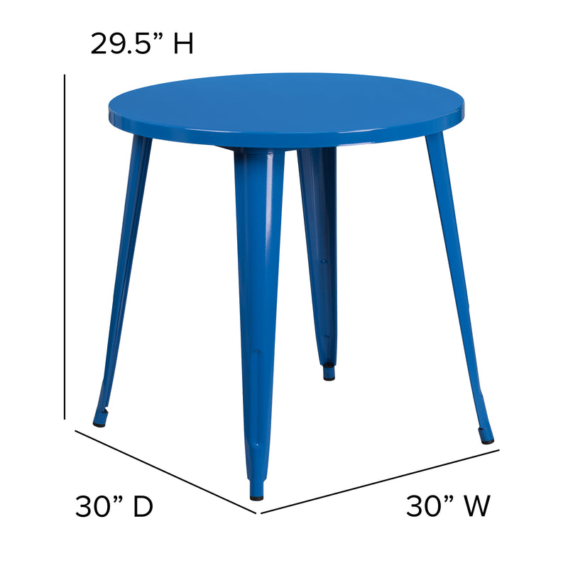 Commercial Grade 30" Round Blue Metal Indoor-Outdoor Table