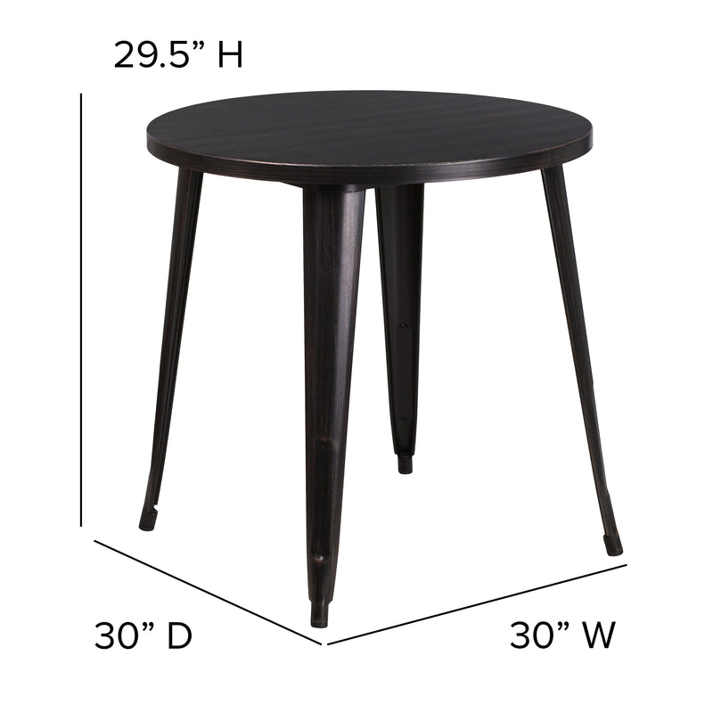 Commercial Grade 30" Round Black-Antique Gold Metal Indoor-Outdoor Table