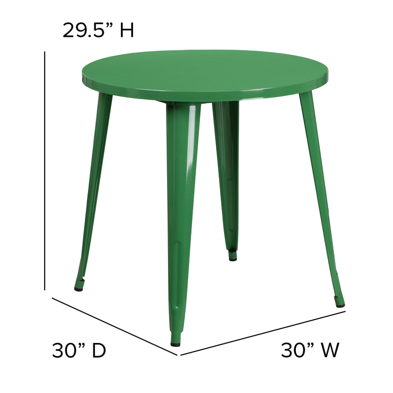 Commercial Grade 30" Round Green Metal Indoor-Outdoor Table