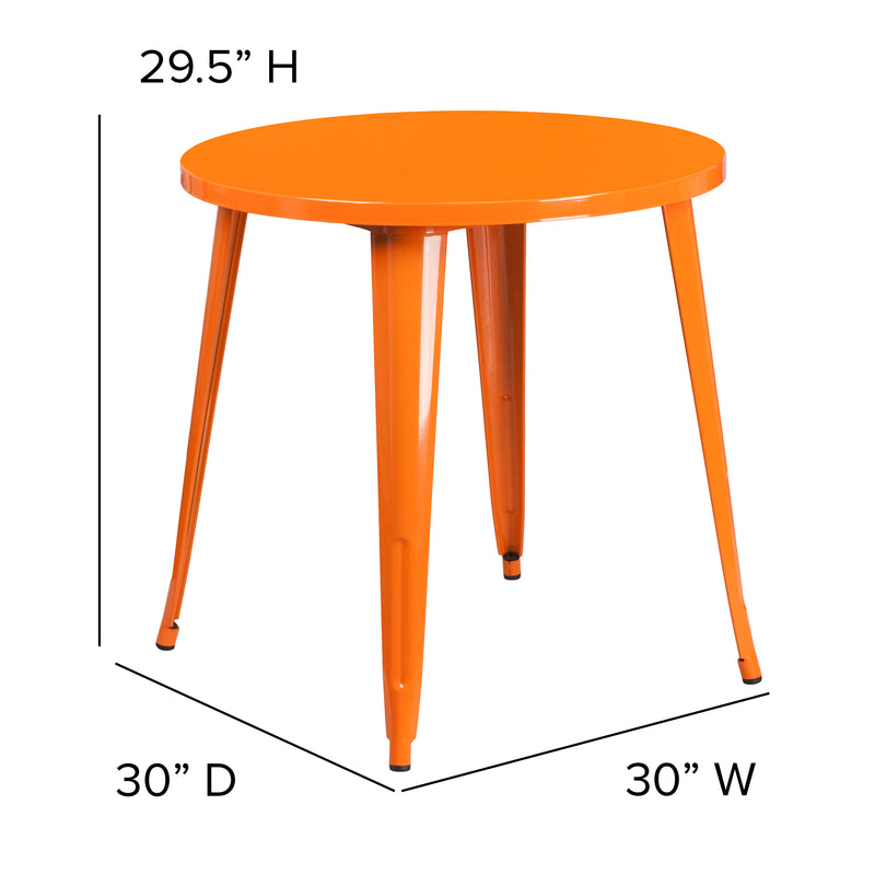 Commercial Grade 30" Round Orange Metal Indoor-Outdoor Table