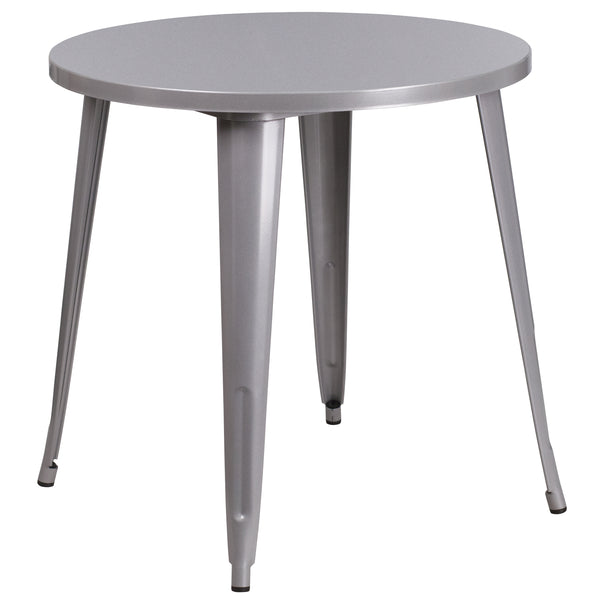 Commercial Grade 30" Round Silver Metal Indoor-Outdoor Table