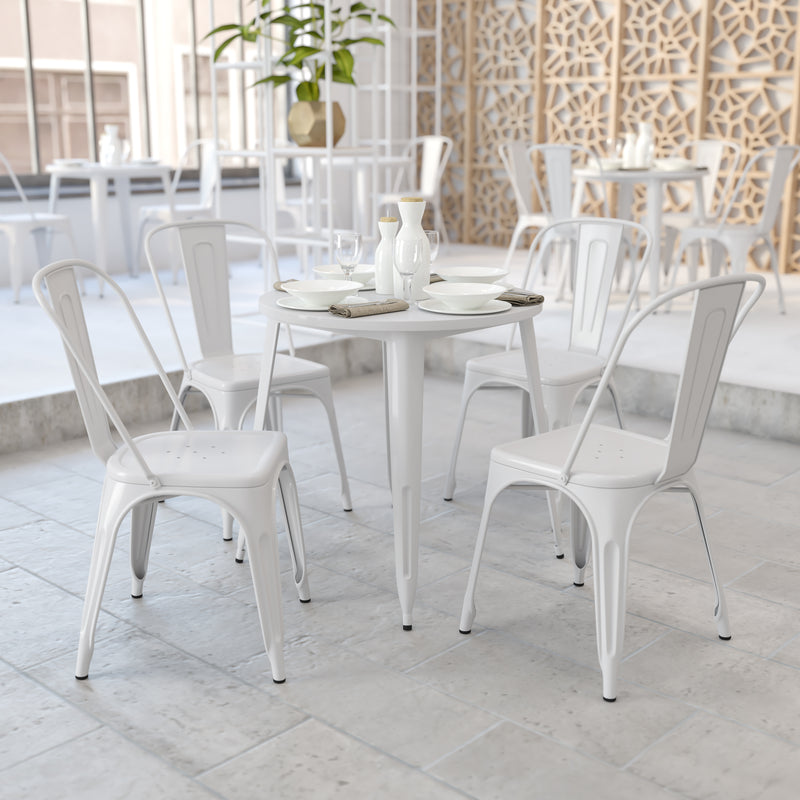 Commercial Grade 30" Round White Metal Indoor-Outdoor Table