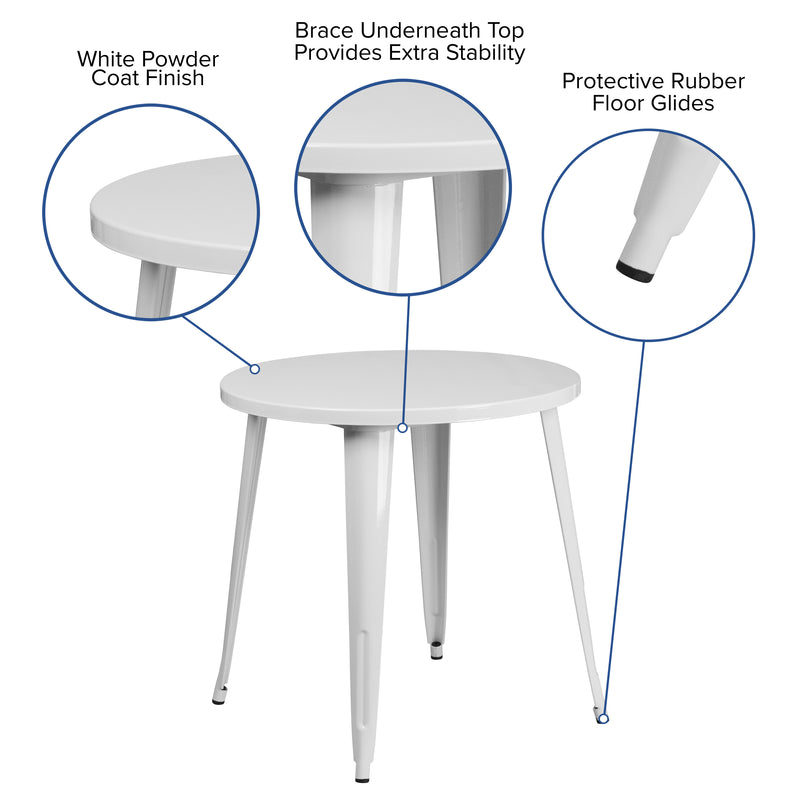 Commercial Grade 30" Round White Metal Indoor-Outdoor Table