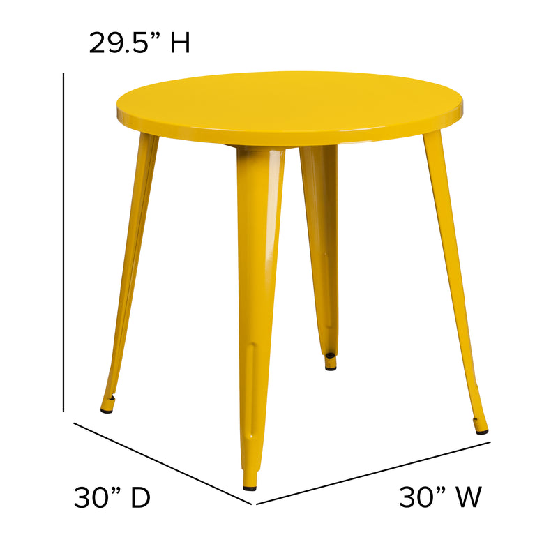 Commercial Grade 30" Round Yellow Metal Indoor-Outdoor Table