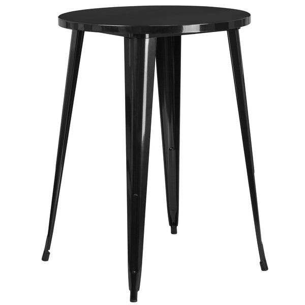 Commercial Grade 30" Round Black Metal Indoor-Outdoor Bar Height Table