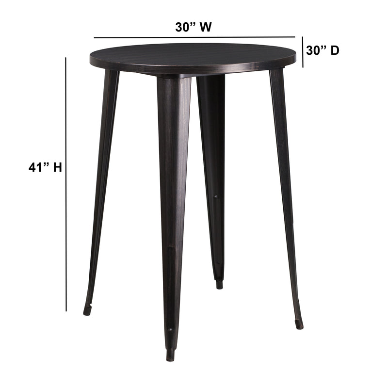 Commercial Grade 30" Round Black-Antique Gold Metal Indoor-Outdoor Bar Height Table