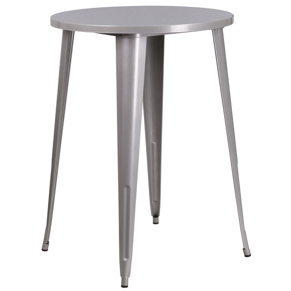 Commercial Grade 30" Round Silver Metal Indoor-Outdoor Bar Height Table