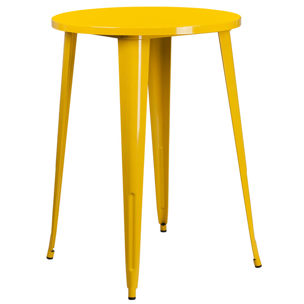 Commercial Grade 30" Round Yellow Metal Indoor-Outdoor Bar Height Table