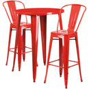 Commercial Grade 30" Round Red Metal Indoor-Outdoor Bar Table Set with 2 Cafe Stools