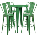 Commercial Grade 30" Round Green Metal Indoor-Outdoor Bar Table Set with 4 Cafe Stools