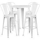 Commercial Grade 30" Round White Metal Indoor-Outdoor Bar Table Set with 4 Cafe Stools
