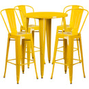 Commercial Grade 30" Round Yellow Metal Indoor-Outdoor Bar Table Set with 4 Cafe Stools