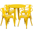 Commercial Grade 30" Round Yellow Metal Indoor-Outdoor Table Set with 4 Arm Chairs