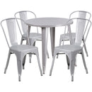 Commercial Grade 30" Round Silver Metal Indoor-Outdoor Table Set with 4 Cafe Chairs