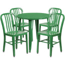 Commercial Grade 30" Round Green Metal Indoor-Outdoor Table Set with 4 Vertical Slat Back Chairs