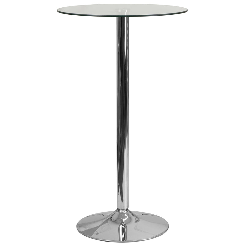 23.5'' Round Glass Table with 35.5''H Chrome Base