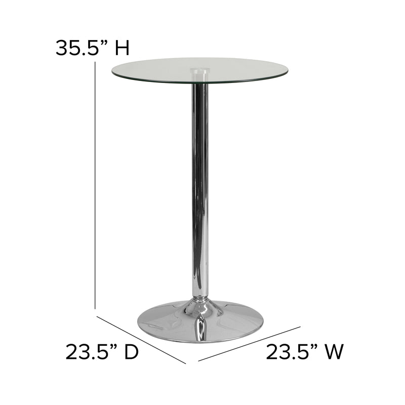 23.5'' Round Glass Table with 35.5''H Chrome Base