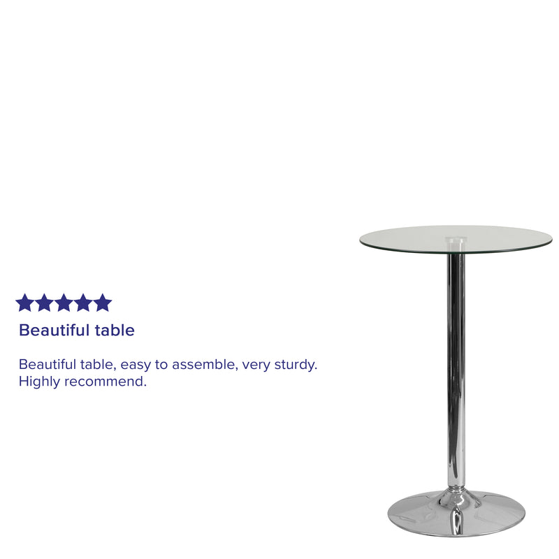 23.5'' Round Glass Table with 35.5''H Chrome Base