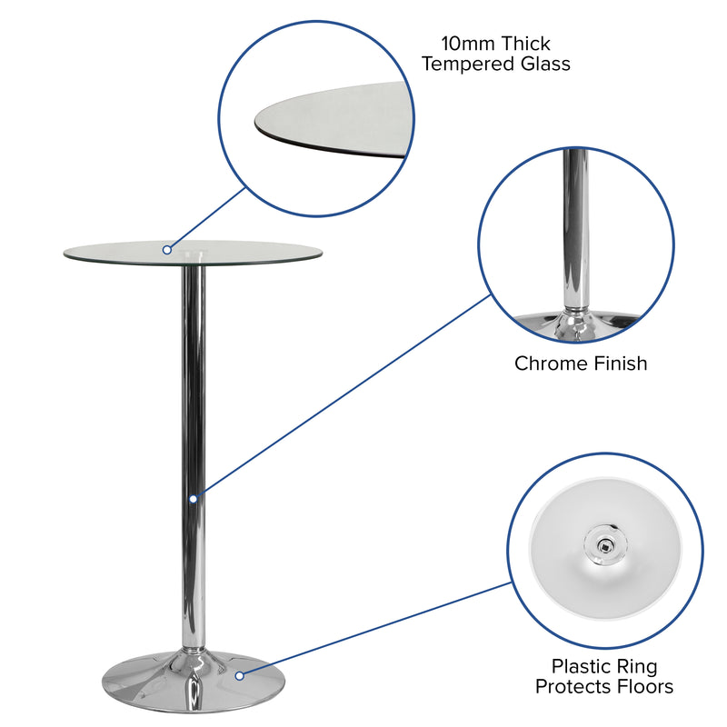 23.5'' Round Glass Table with 35.5''H Chrome Base