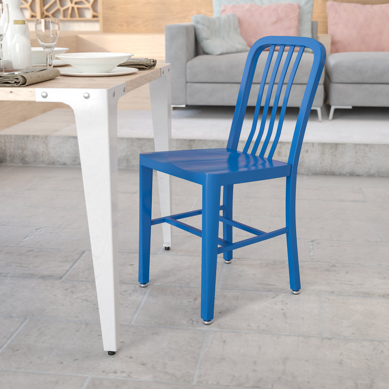 Commercial Grade Blue Metal Indoor-Outdoor Chair